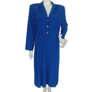new LESLIE FAY Dress, 16, Blue, Lace Collar, Accordion Pleats, Long sleeves